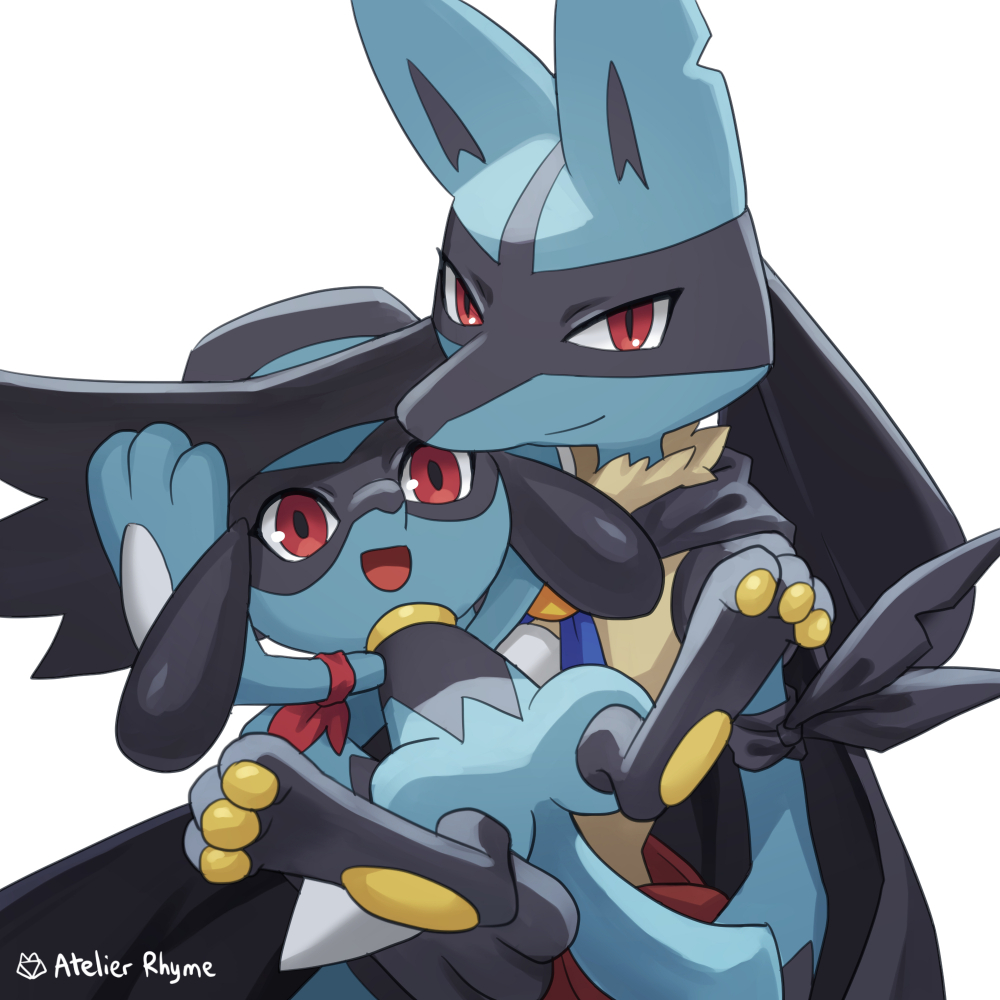 ルカリオ 「ルカリオとリオル / Lucario & Riolu 🐺🐺🖤💙✨
htt」|Rhyme🐺のイラスト