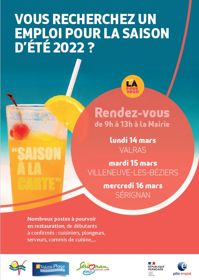 ferreFred's tweet photo. 📢 Débutant ou confirmé, vous cherchez un emploi saisonnier dans la restauration ? C'est avec @poleemploi_oc #Beziers en partenariat avec @VilledeSerignan, @Valras_Plage et @Villeneuve_VLB 
et ça se passe les 14, 15 et 16 Mars !🏖️☀️ https://t.co/SpBIHJLhmb