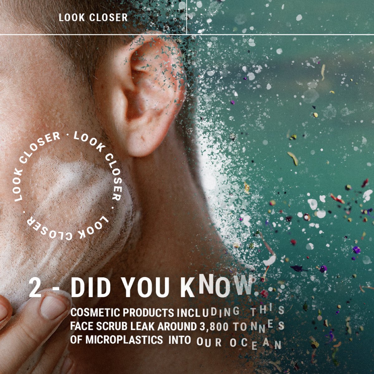 UNEP's tweet photo. Have you ever taken a CLOSER LOOK at the plastic ingredients in your skincare products? 😧

They're almost certainly in there.
From moisturisers to shower gels, each time we use a personal care product it contributes to washing microplastics down the drain &amp; into the ocean.
⬇️