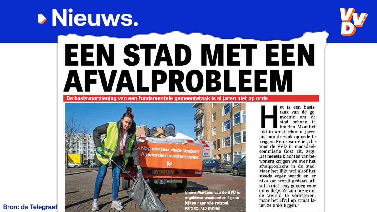 Wel betalen, niet ophalen. Dat is de ervaring van Amsterdammers als het om alle troep op straat gaat. 

Daarom gingen vrijwilligers van de VVD zelf afval ophalen. Want Amsterdam verdient beter.
Lees de hele rapportage in de Telegraaf.