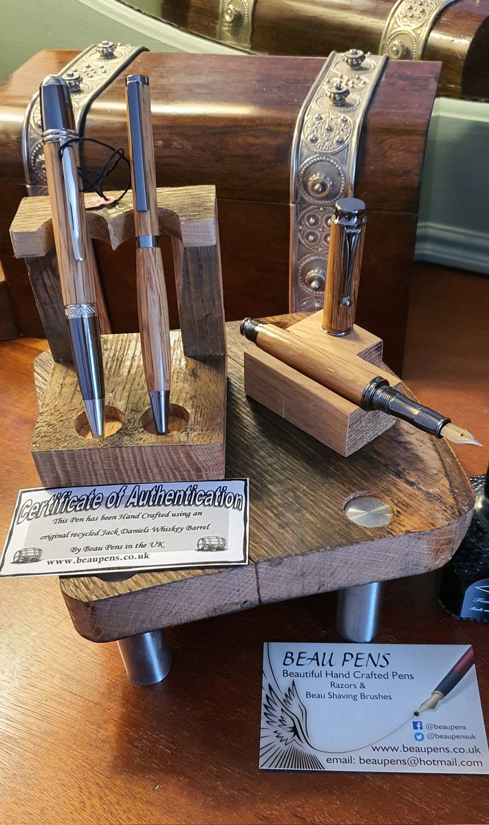 beaupensuk's tweet photo. Handmade out of a recycled Jack Daniels whisky Barrel  turned it into some Handmade Pens,  some are Fountain Pens and Ballpoint they are all refillable and all Handcrafted by ourselves- Beau Pens  in our Lancashire workshop  https://t.co/m1gYtliSEE https://t.co/HIau80O4Uc