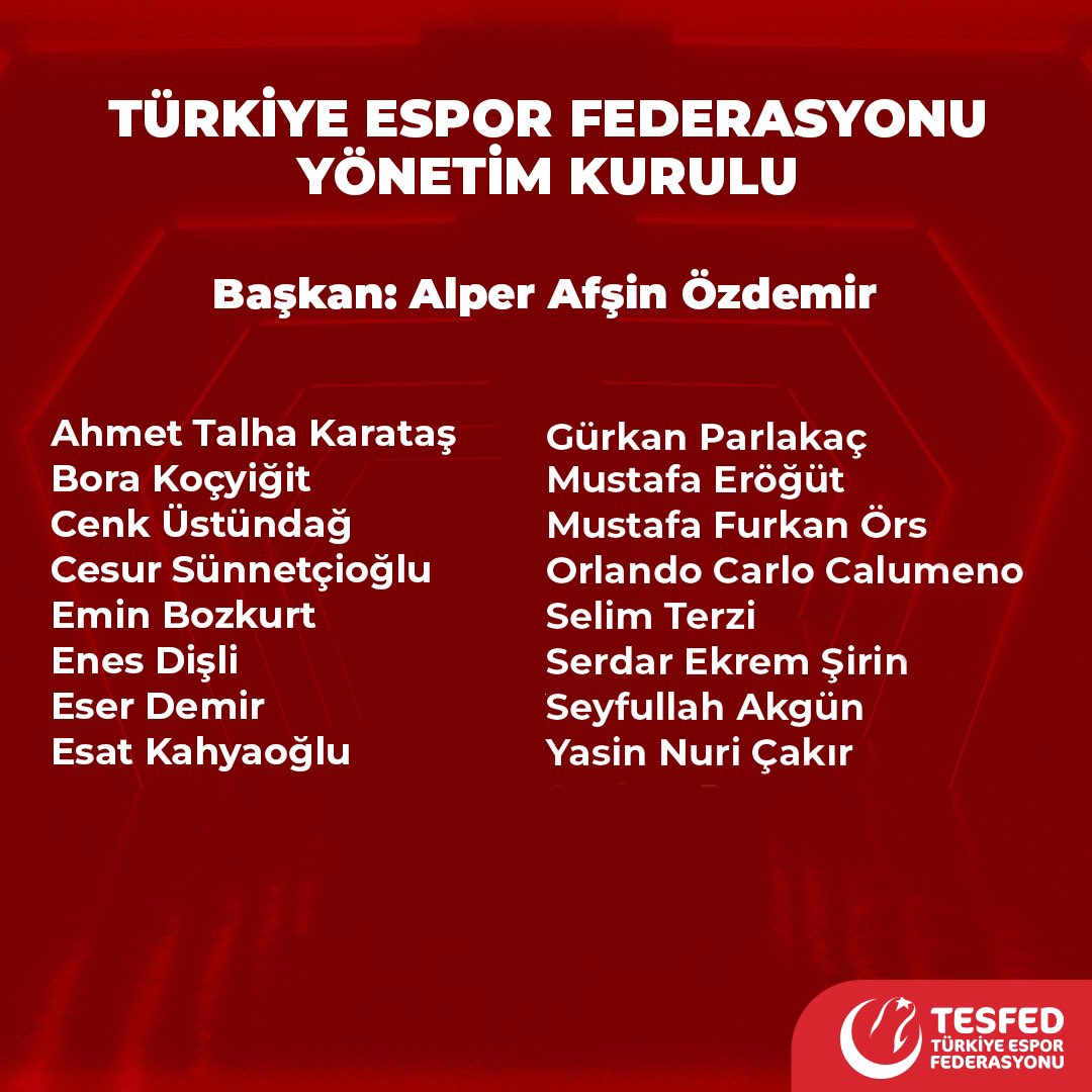 tesfed's tweet photo. Gençlik ve Spor Bakanlığı tarafından onaylanan Alper Afşin Özdemir başkanlığındaki Türkiye Espor Federasyonu Yönetim Kurulu listemiz açıklandı. 📝 https://t.co/h2TCQD9qdw