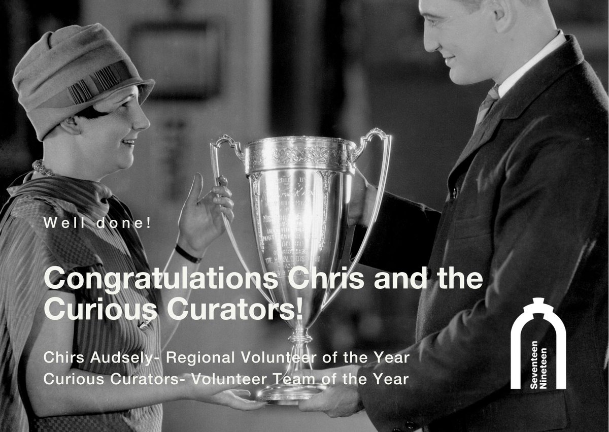 17Nineteen's tweet photo. Our amazing volunteers won TWO @MarshAwards last night! Chris Audsley was celebrated for her amazing photography work and the Curious Curators won the joint Team of the Year award for their Cabinet of Curiosities. 
Thanks @TheCCT for a fab night 🏆🏆 https://t.co/PqDTEX4De7