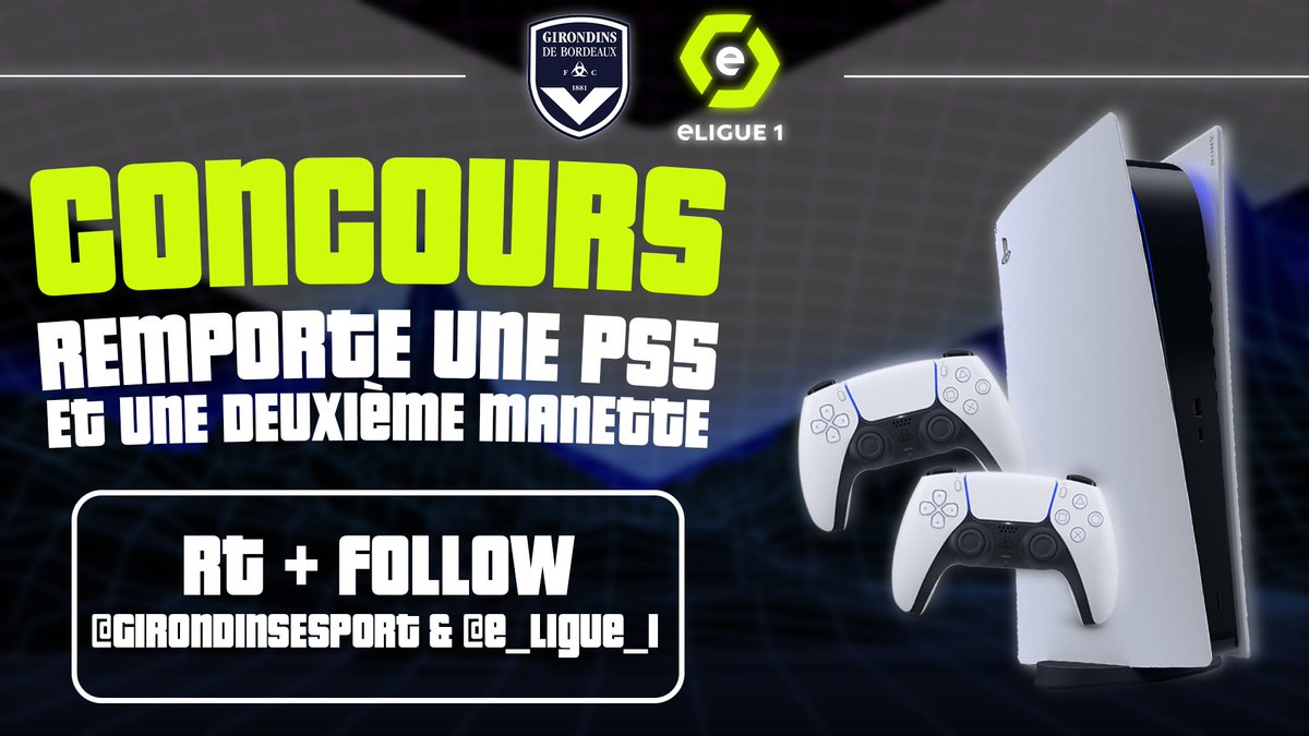 GirondinsEsport's tweet photo. 🎁 CONCOURS

Pour marquer le grand retour de l'#eLigue1, nous avons une surprise.

Avec l'@e_LIGUE_1 nous vous faisons gagner... UNE #PS5 et 2 manettes ! 👀

Pour participer :
👉 RT ce tweet
👉 Follow @GirondinseSport
👉 Follow @e_LIGUE_1

⏱️ Tirage le 14/03
Bonne chance à tous ! https://t.co/uHpPepAgg5