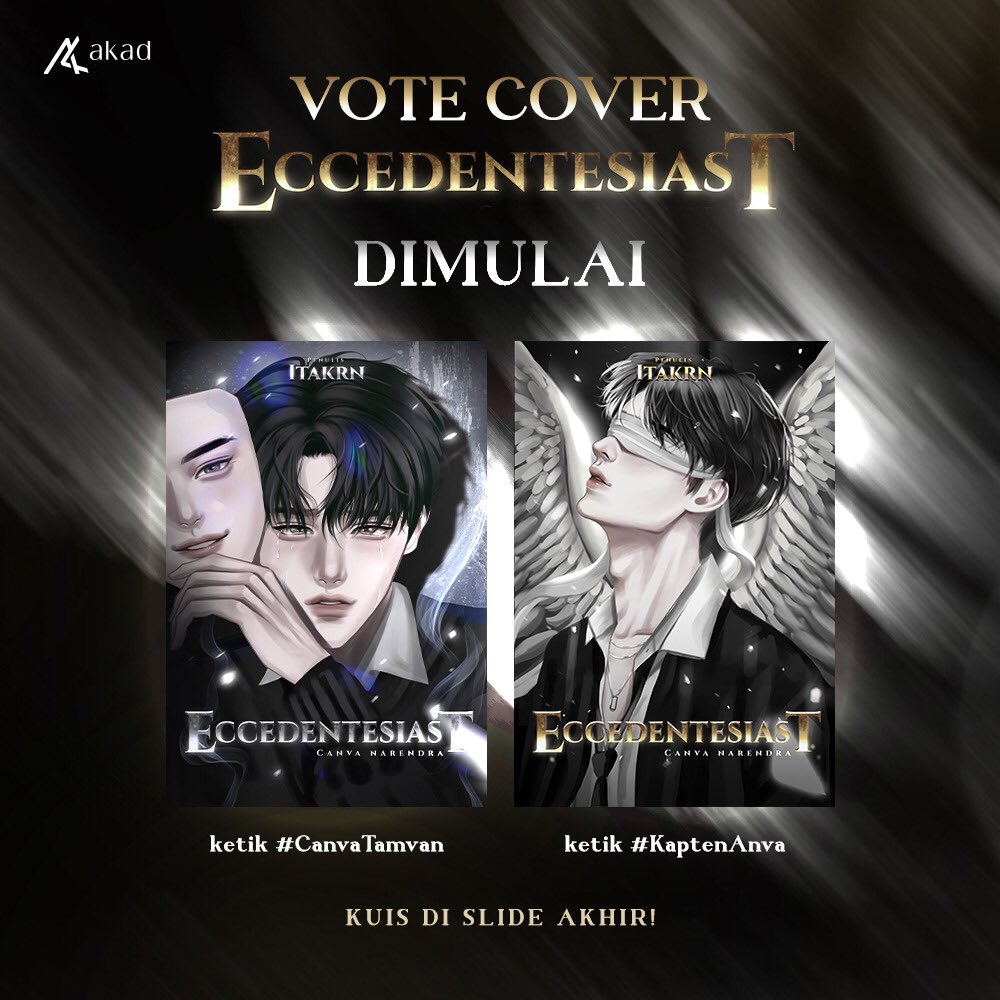 id_akad's tweet photo. Vote Cover DIMULAI! ��� 

Yuk reply atau quote retweet pilihan kalian dengan hashtag #KaptenAnva dan #CanvaTamvan untuk vote cover kali ini. Yang mana nih favorit kalian? 🤨🥰

Jangan lupa untuk ikut quiz kita juga dan menangkan hadiahnya ya~ 🥳 https://t.co/pZb1tKPo9w