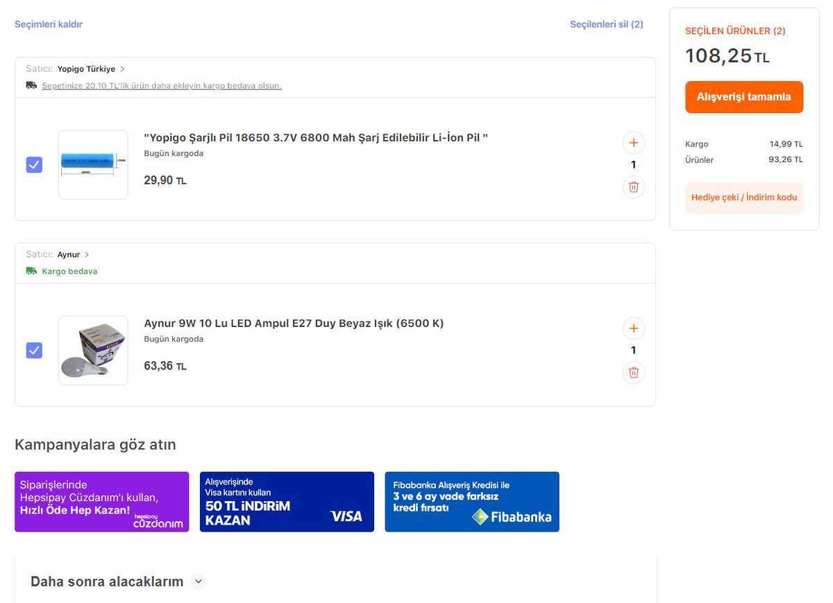 Sevgili <a href="/hepsiburada/">Hepsiburada</a> ailesi. Daha önce yaşamadığım bir sorunum var. Sepetteki ürüne ilave ürün eklediğimde "bedava kargo" seçeneği yok oluyor. Bunun tersi olması gerekmiyor muydu?