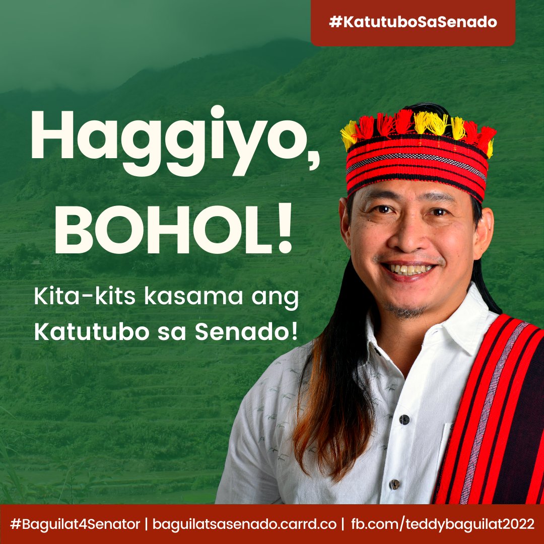 TeamBaguilat's tweet photo. #Haggiyo, Bohol! ⛰️

It’s our time to show #Bohol4Baguilat! I-ready ang mga placards at mga #TeddyBot niyo kasi excited na ang ating #KatutuboSaSenado na makasama kayo! 🤗

#Baguilat4Senator
#BAHAGiNgKasaysayan 
#Baguilat4TheWin https://t.co/VuwkYPWnVM