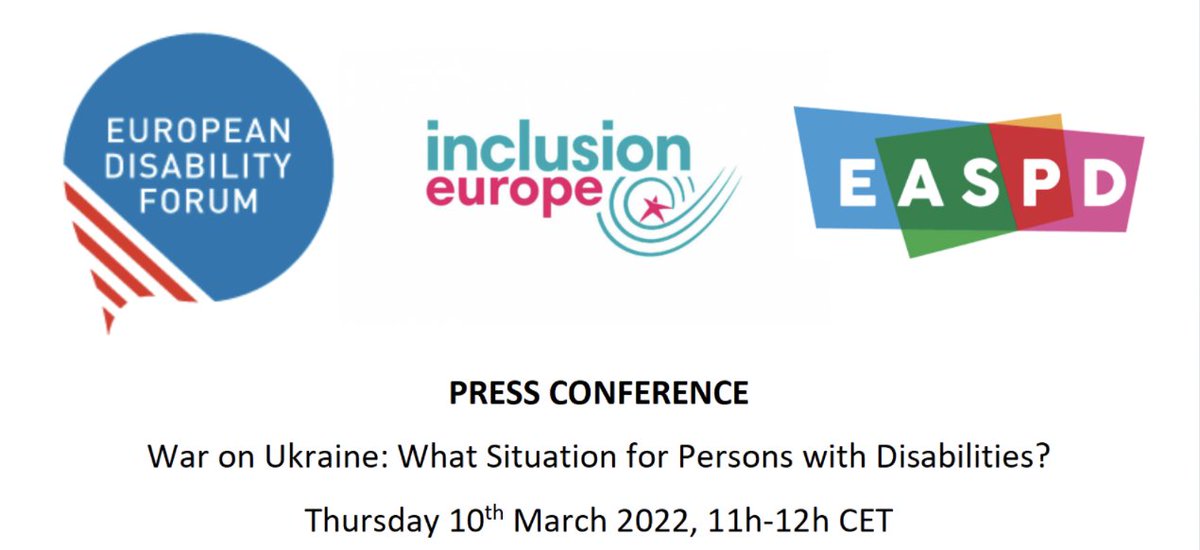 <a href="/InclusionEurope/">Inclusion Europe</a>, <a href="/MyEDF/">European Disability Forum</a> and <a href="/EASPD_Brussels/">EASPD</a>
 are hosting a press conference today 10th March at 11am CET to inform on the situation of persons with disabilities in Ukraine and bring to light the issues that these people are facing. Join here: us02web.zoom.us/webinar/regist…