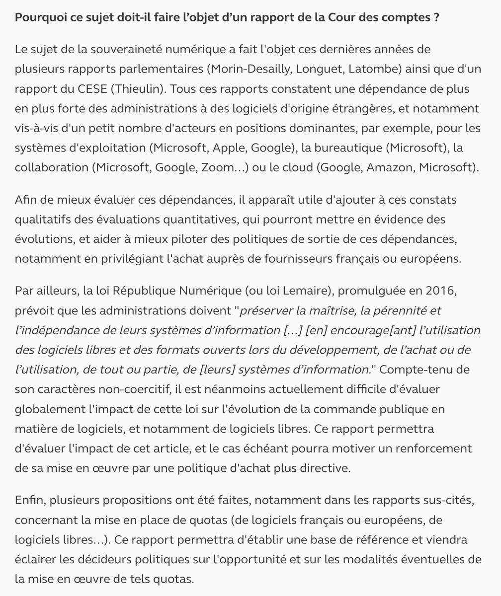 Stefane Fermigier (@sfermigier) on Twitter photo Proposition pour la Cour des comptes - Evaluer les dépenses de logiciels et services en ligne des administrations centrales participationcitoyenne.ccomptes.fr/processes/cons…
Pour appuyer les recommandations des rapports <a href="/platombe/">Philippe Latombe</a> <a href="/gerardlonguet55/">Gérard Longuet</a> <a href="/C_MorinDesailly/">C.Morin-Desailly</a> <a href="/thieulin/">Benoît Thieulin</a> et la loi <a href="/axellelemaire/">Axelle Lemaire</a> Proposition pour la Cour des comptes - Evaluer les dépenses de logiciels et services en ligne des administrations centrales participationcitoyenne.ccomptes.fr/processes/cons…
Pour appuyer les recommandations des rapports <a href="/platombe/">Philippe Latombe</a> <a href="/gerardlonguet55/">Gérard Longuet</a> <a href="/C_MorinDesailly/">C.Morin-Desailly</a> <a href="/thieulin/">Benoît Thieulin</a> et la loi <a href="/axellelemaire/">Axelle Lemaire</a>