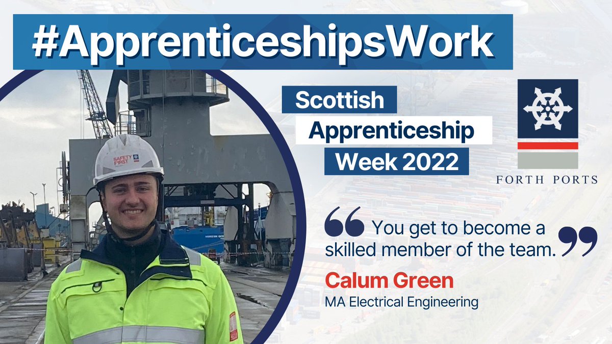 This week we are celebrating all our apprentices during #ScotAppWeek22. Calum Green, who is working on his #ModernApprenticeship in Electrical Engineering at #ThePortofLeith tells us why he thinks #apprenticeshipswork.

@skillsdevscot @apprentice_scot @dywscot #NCW2022