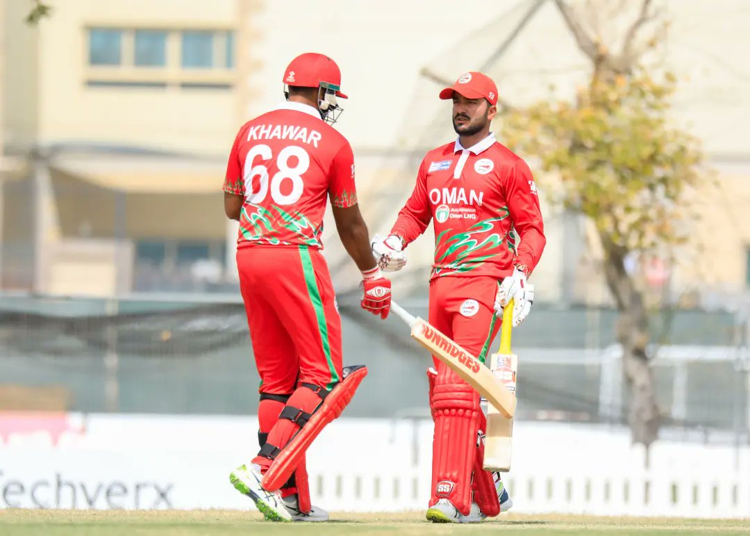 TheOmanCricket's tweet photo. There's the Equaliser!!!π₯
The camp is delighted having beaten the mighty UAE 2nd time at the ICC Academy and taking a virtual position into the #CWCQ23
#OmanCricket #RagingRed #OmanvsUAE https://t.co/U6GAo9Zeyz