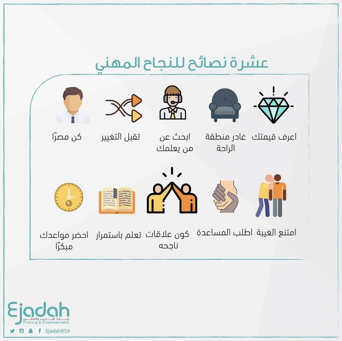 EjadahKSA's tweet photo. نصائح للنجاح المهني 
#إجادة_الفنية https://t.co/LcRNs8aAIA