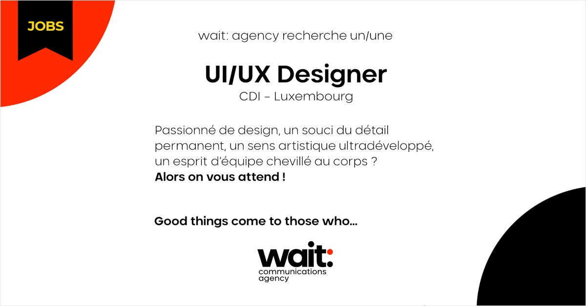 adada_lu's tweet photo. 📣 Alerte Offres d'Emploi #Luxembourg 📣 L'agence wait: recrute un(e) UI/UX Designer en CDI. Poste basé à Cessange. Missions et profil recherché à découvrir sur adada: https://t.co/CeQA6sUGAZ #jobs #offredemploi #UXDesigner #UIDesigner #UXUI #jobcom #jobLux @MathieuMathelin https://t.co/3sTfE5aKUt