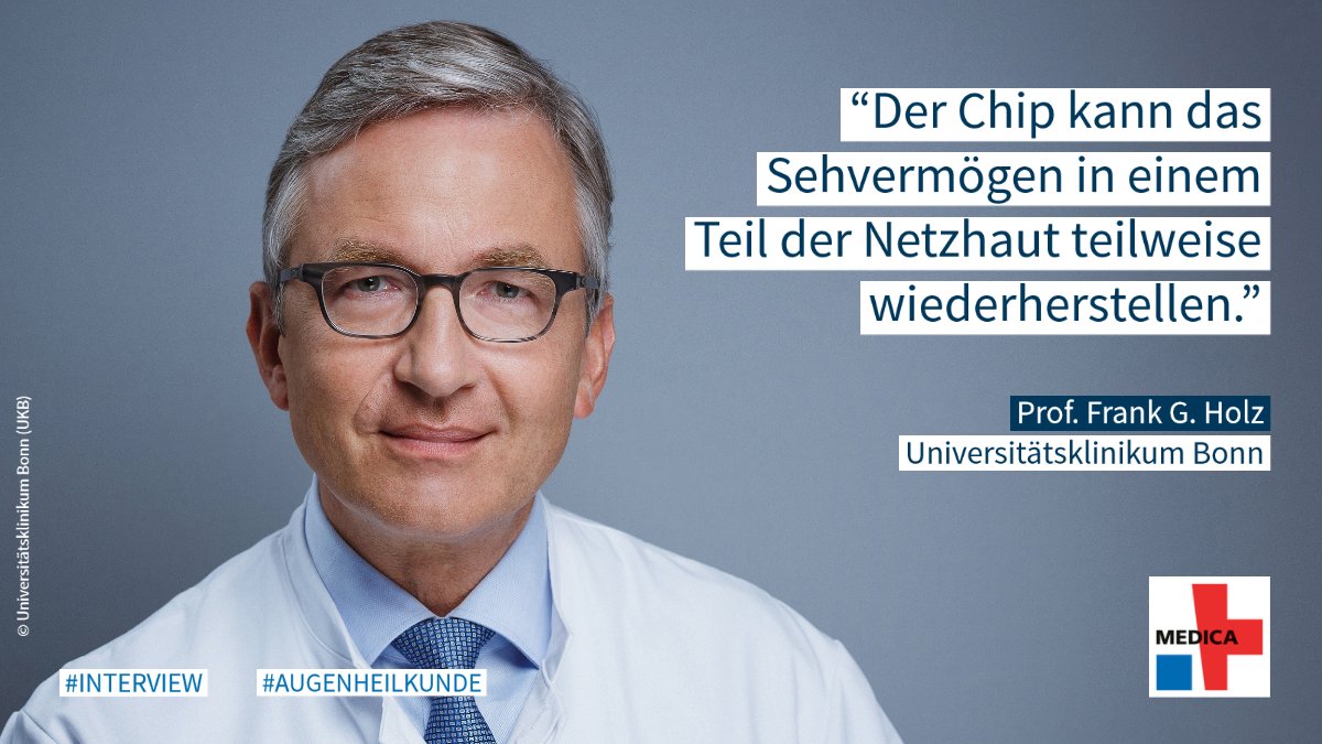 MEDICATradeFair's tweet image. Trockene altersabhängige Makuladegeneration #AMD 👀ist bisher nicht behandelbar. Ein #Mikrochip-#Implantat könnte Betroffenen teilweise helfen. Lest mehr im Interview mit Prof. Frank G. Holz von der @UniklinikBonn: 👉 sohub.io/r4lc

#Ophthalmologie #Chirurgie