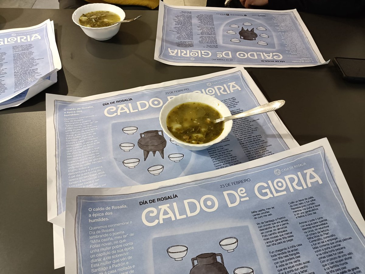 O Dep. de Galego e o ENDL celebramos o Día de Rosalía cun "caldo de gloria", anticipando as conmemoracións polo 8M que se están a desenvolver.
Grazas á <a href="/CasadeRosalia/">Casa de Rosalía</a> pola súa colaboración, mais a Víctor, da cafetaría da EOI, pola súa disposición. #CaldodeGloria #DíadeRosalía