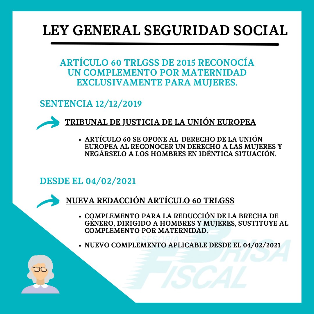 BRISAFISCAL's tweet image. Tribunal Supremo se ha pronunciado recientemente respecto de los efectos económicos del complemento de maternidad en los hombres. 
Las resoluciones ya dictadas podrán ser revisadas a instancia de los interesados.

Reciban nuestro cordial saludo.