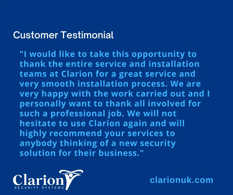 ⭐Customer Testimonials ⭐

If you are looking for a company that offers a high-end service to all of their customers, then please get in touch.

🌐 buff.ly/3nV3dDo
📞 08442 084422
📧sales@clarionuk.com