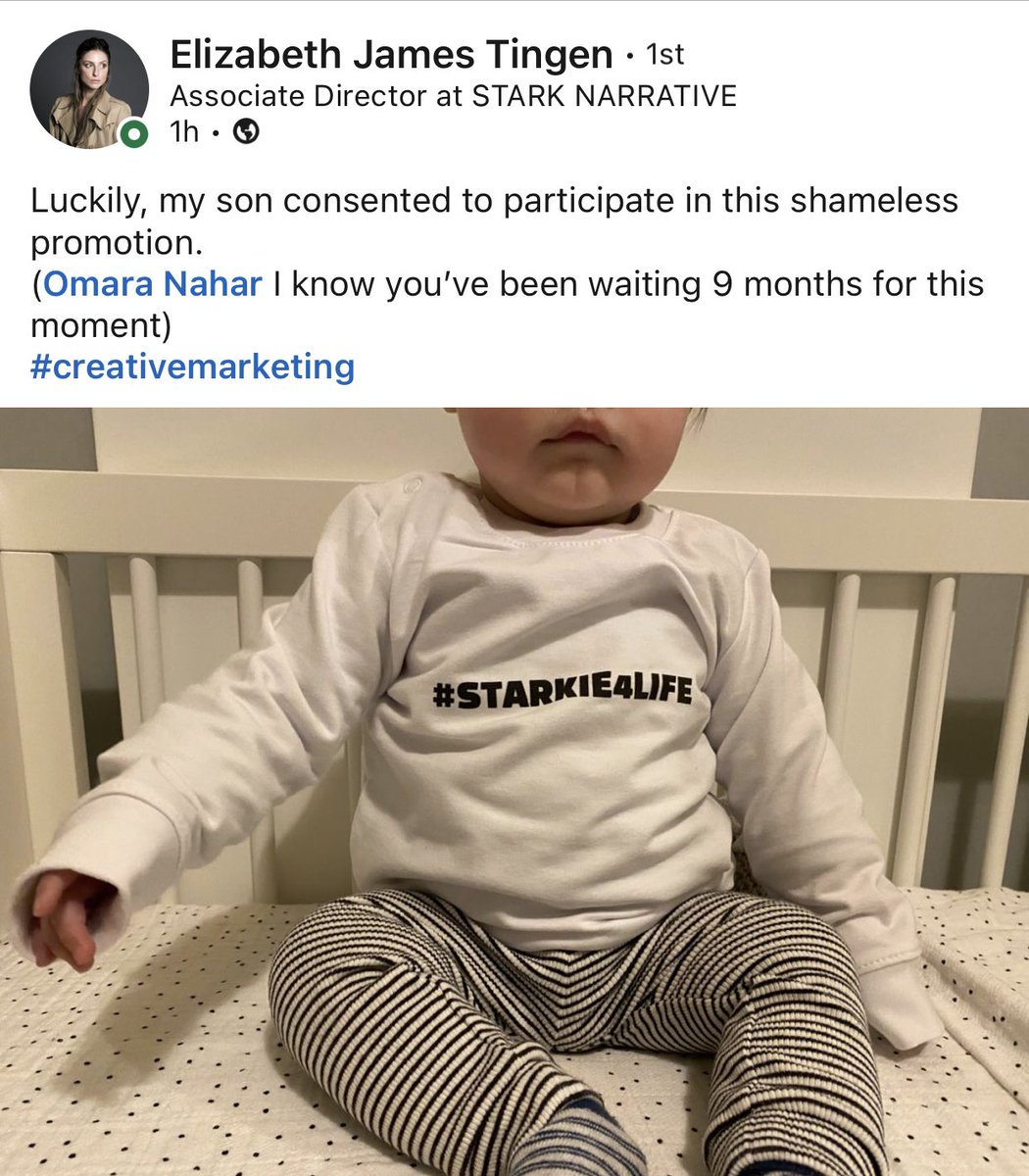 Our youngest team member is hardcore #starkie4life #BABYSTARK