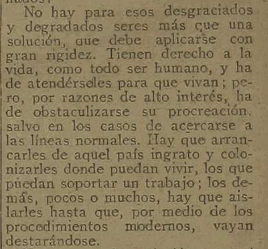 anibal_mb's tweet photo. «Tienen derecho a la vida (...)  pero, por razones de alto interés, ha de obstaculizarse su procreación»

Esto se publicó en 1922, en el «Diario de Valencia», en primera página, como solución para las Hurdes. https://t.co/j0S21EPnwh