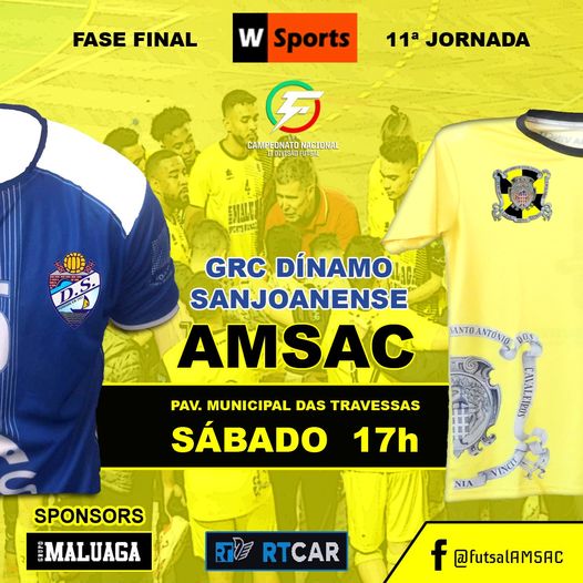 WSportsPT's tweet photo. 🏆 II DIVISÃO ⚽ FUTSAL
FASE FINAL - 11ª JORNADA 👊
GRC DÍNAMO SANJOANENSE x AMSAC 

Este sábado viajamos até ao norte do país para mais uma jornada a partir das 17:00h, no Pavilhão Municipal das Travessas em São João da Madeira.

📷 W Sports o melhor desporto https://t.co/J5yep1DFTo