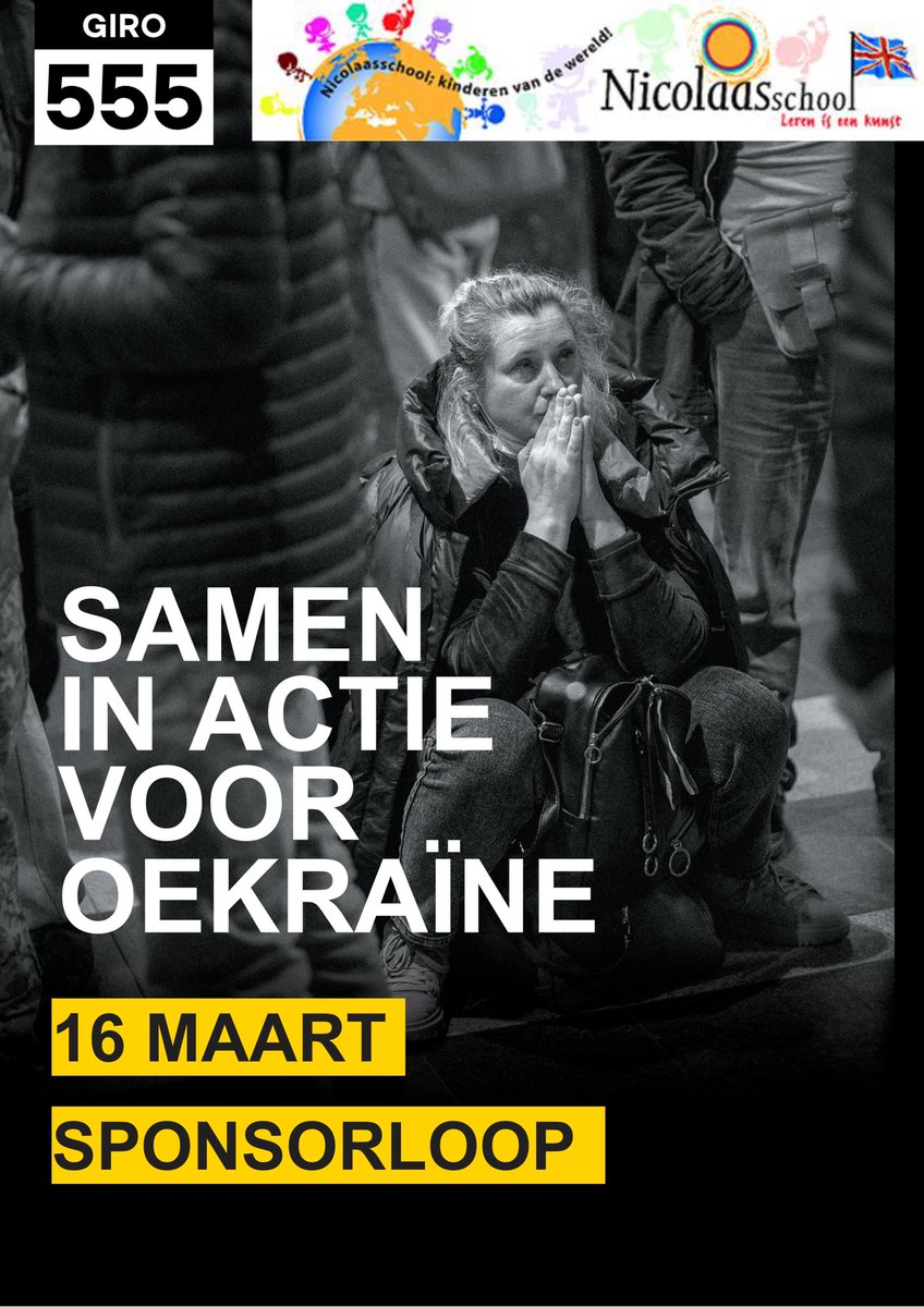 kcnicolaas's tweet image. Op 16 maart komen de leerlingen van de Nicolaasschool in actie voor Oekraïne 🇺🇦 #sponsorloop #giro555 
📍Park naast onze school
⏱08.45 - 11.15 uur