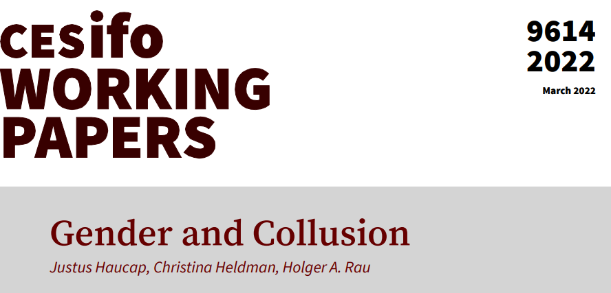 CESifoNetwork's tweet photo. Gender and Collusion | @haucap / @ChHeldman / @Holger1380 | #EconTwitter https://t.co/YOT6h1X4Md https://t.co/CFs4bn85JS