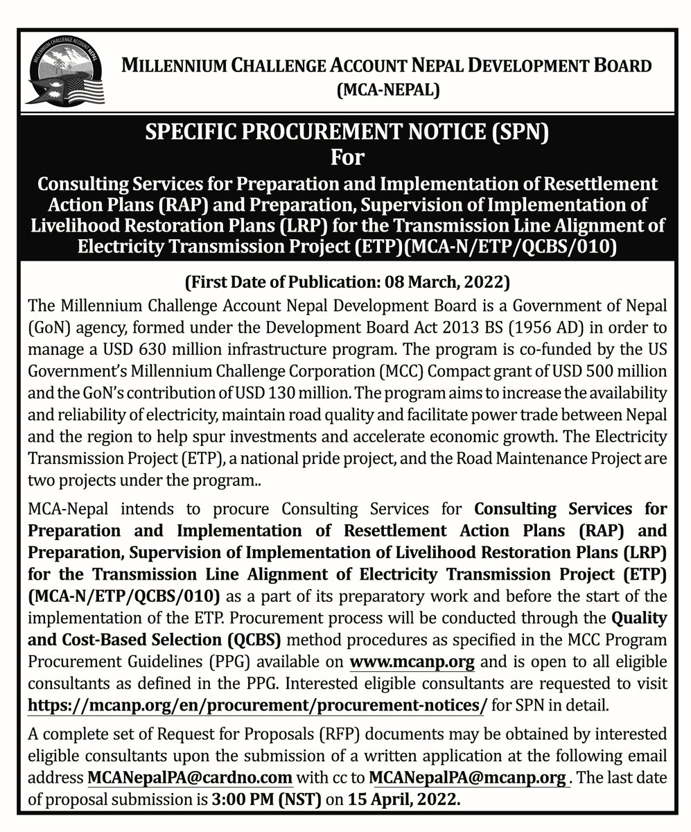 Opportunity for Consulting Services in the Electricity Transmission Project !