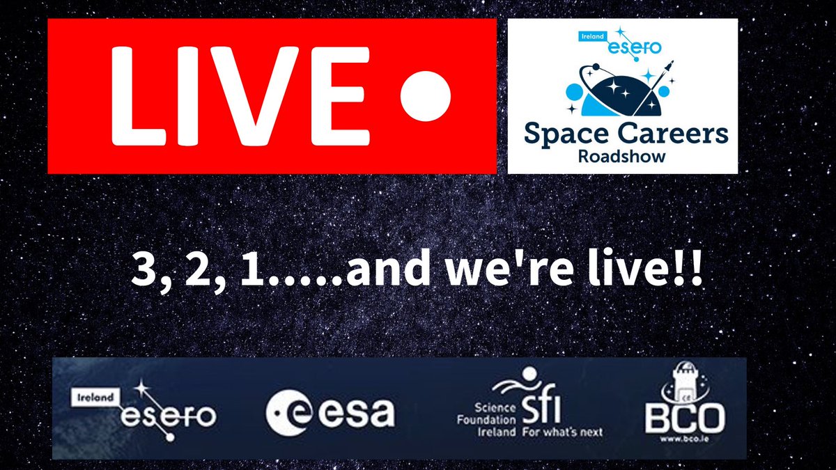Esero_ie's tweet image. 3, 2, 1 blast off!

We're live!🔴

If you didn't sign up in time and still want to join, make sure to check out the live stream on @YouTube!

youtube.com/watch?v=lxEZXB…

#SpaceCareersRoadshow