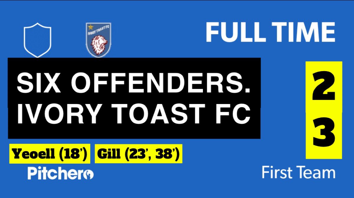 IvoryTFC2014's tweet photo. FULL TIME: Six Offenders 2 - 3 Ivory Toast FC (Apologies for the delay- we suffered some technical difficulties last night)
#SOFIVO #Pitchero #STEADMANOUT https://t.co/exQpDIAsG2