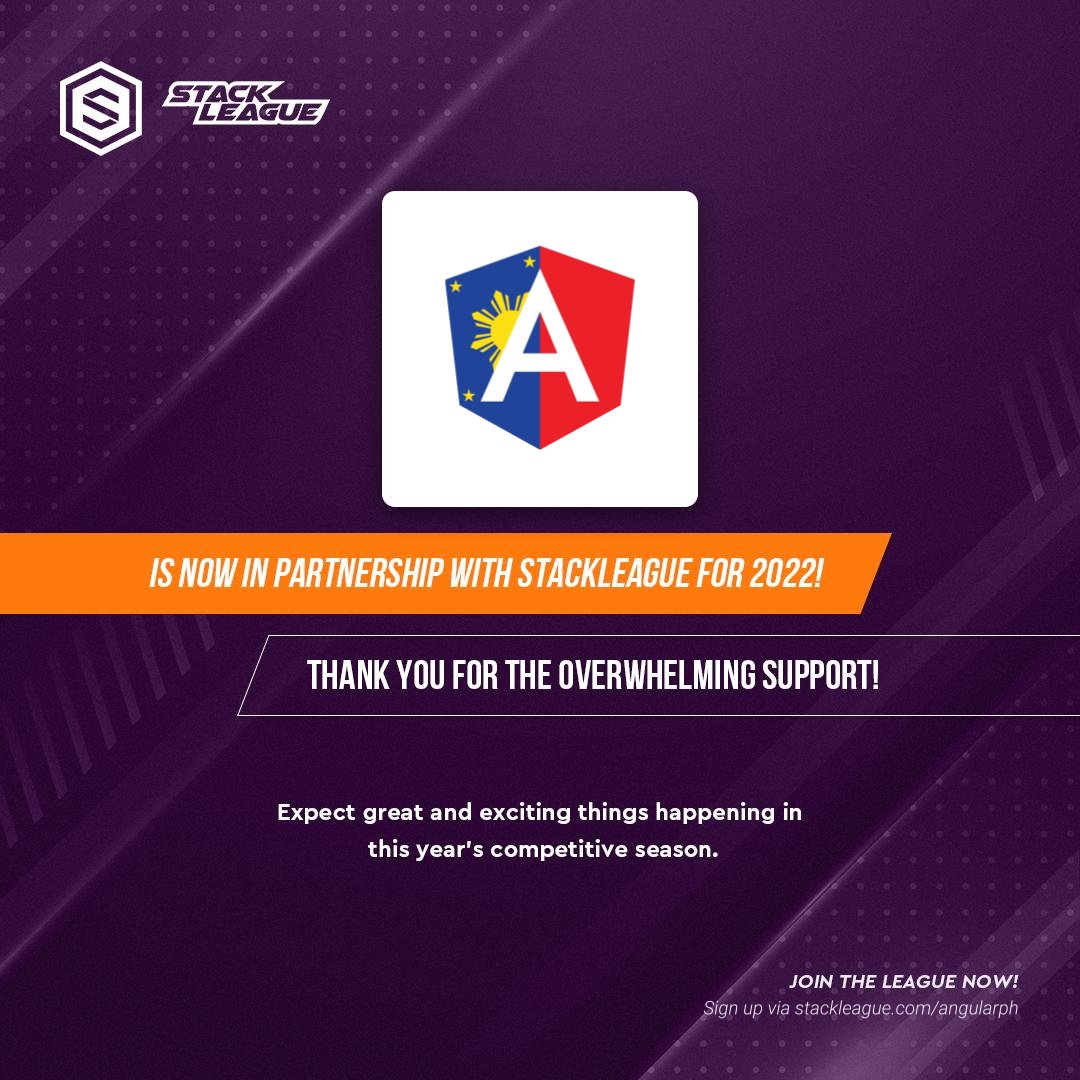 StackLeague's tweet photo. StackLeague would like to thank the following Community Partners for their overwhelming support for StackLeague 2022!

ABKD Studios
Acceler8 
AngelHack Manila
Angular Philippines

Let's continue to inspire the nation into coding!

#programming #league #stackleague #philippines https://t.co/STmabfcPJU
