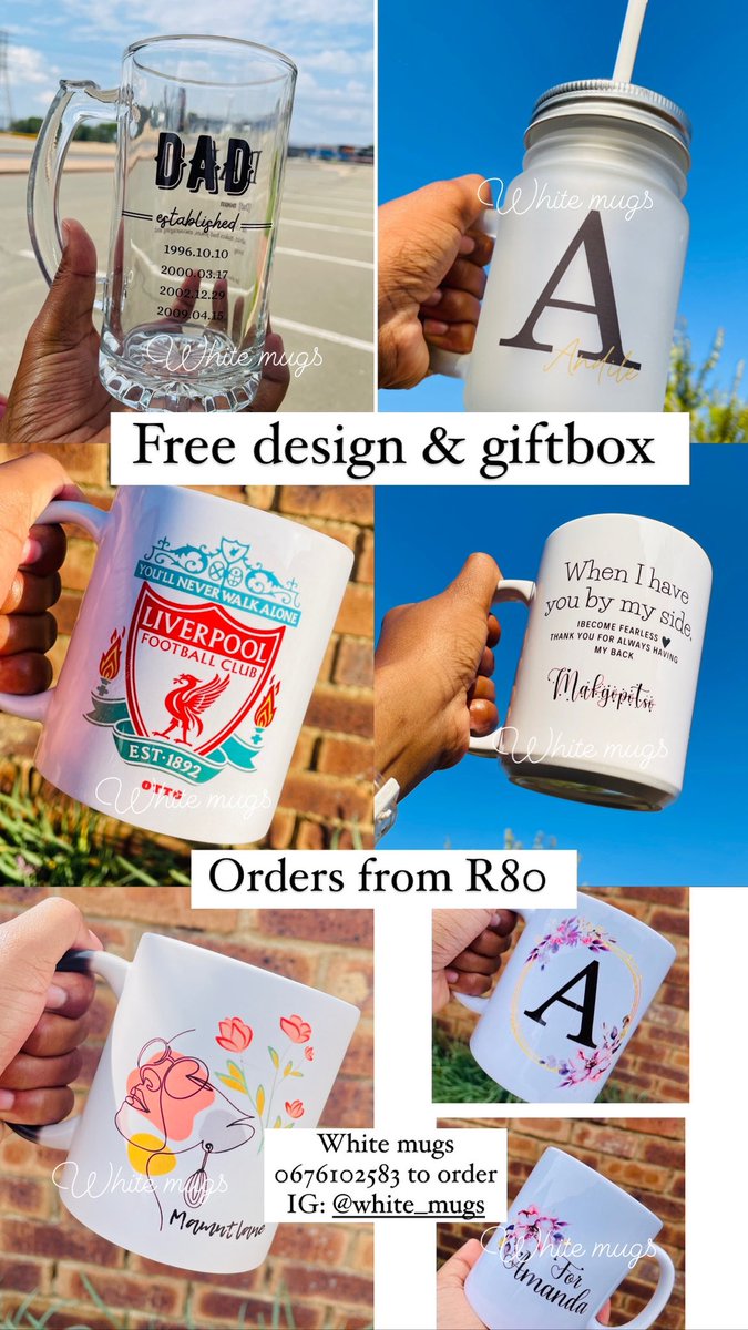 MugsWhite's tweet photo. Personalized  mugs 

R80 white mugs 
R95 jumbo mugs 
R90 magic mug (changing color when heated) 
R100 mason jar 

Free Giftwrap &amp; design 

Contact https://t.co/bg7A3440le to order 

See https://t.co/TVY3enr4m0 

Delivered in 1-3days 

#BBMzansi  #Themba https://t.co/430X2G93bY