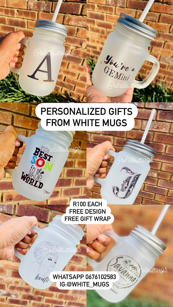 MugsWhite's tweet photo. Personalized  mugs 

R80 white mugs 
R95 jumbo mugs 
R90 magic mug (changing color when heated) 
R100 mason jar 

Free Giftwrap &amp; design 

Contact https://t.co/bg7A3440le to order 

See https://t.co/TVY3enr4m0 

Delivered in 1-3days 

#BBMzansi  #Themba https://t.co/430X2G93bY