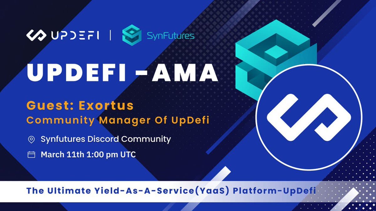 UpDeFiUp's tweet photo. This Friday, we are holding 🎤an AMA with @SynFuturesDefi, the next-generation derivatives
platform designed for any blockchain. 
In their discord: https://t.co/putj8xyj5j
We prepared🎁 100 USD worth of $UP for the participants🎉 https://t.co/JhE0WGM4kY