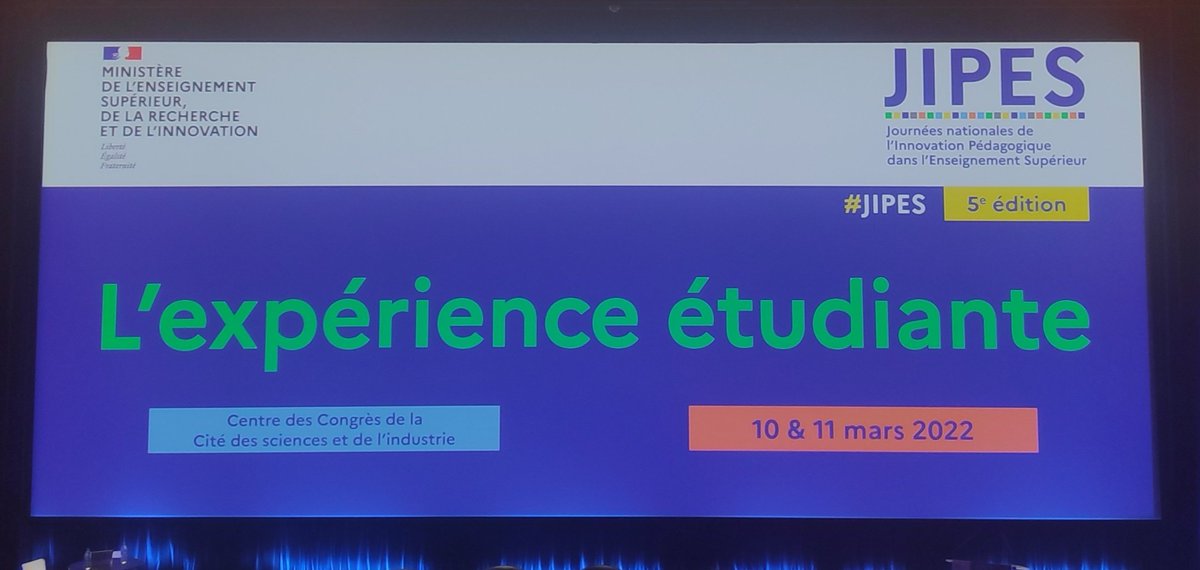 Copcmt's tweet photo. #JIPES| Participation aux journées nationales de l'#innovation pédagogique dans l'enseignement supérieur

Ouverture par @VidalFrederique et @ASBarthez, suivie de la première table ronde sur les vies #étudiantes 

📌 Expérience étudiante 
📌 Bien être
📌 Engagement

Cc @la_feder https://t.co/tXN2mJ8Awq