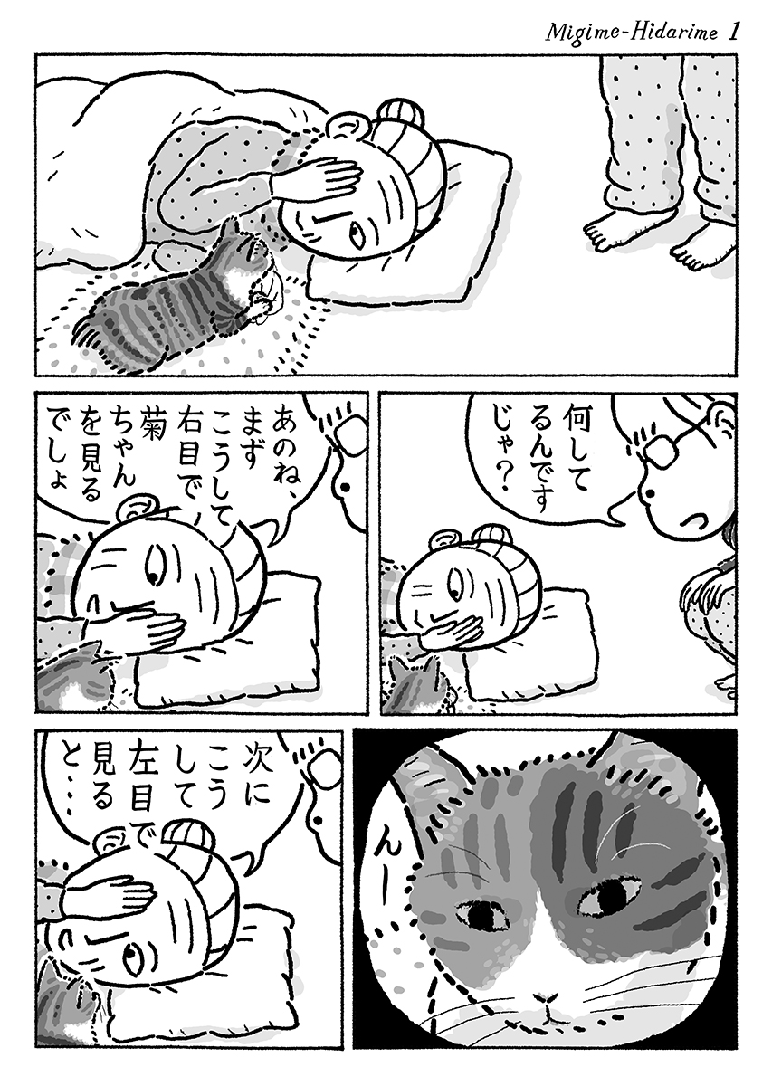 2ページ猫漫画「右目左目」 