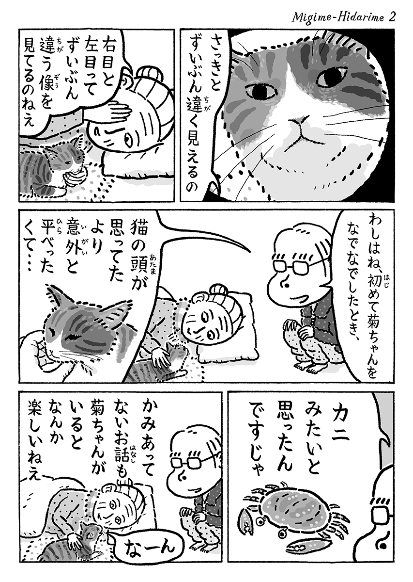 2ページ猫漫画「右目左目」 