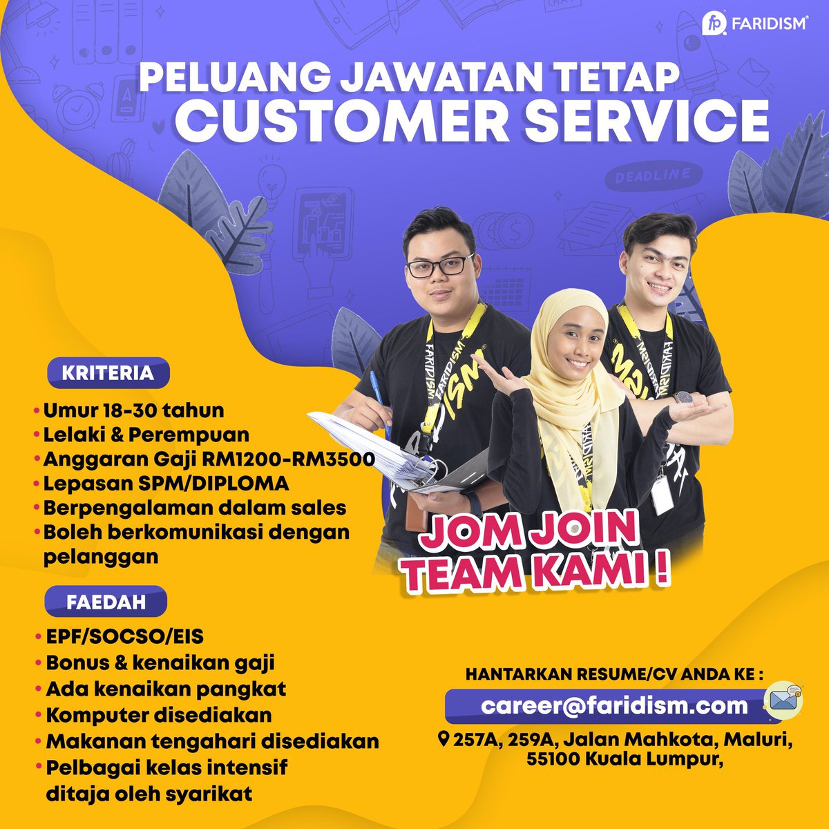 faridismpro's tweet photo. #jawatankosong #kerjakosongkl #vacancykl https://t.co/LJclnMtfvj
