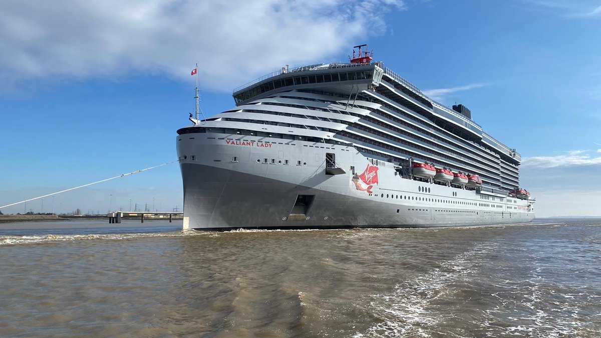 LondonPortAuth's tweet photo. Welcome to the Thames, Valiant Lady, @VirginVoyages' new cruise ship, arriving at Tilbury this morning https://t.co/kbLfLbUpKB