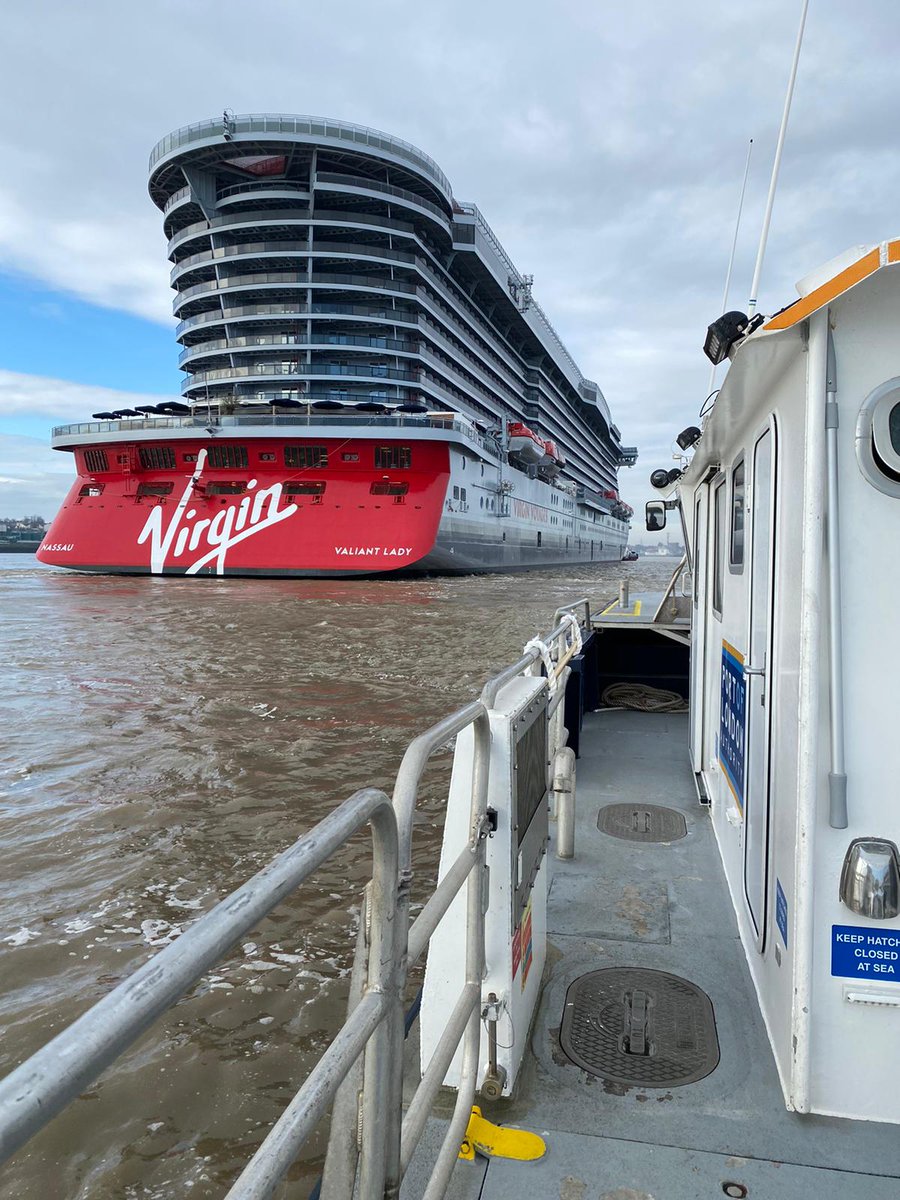 LondonPortAuth's tweet photo. Welcome to the Thames, Valiant Lady, @VirginVoyages' new cruise ship, arriving at Tilbury this morning https://t.co/kbLfLbUpKB