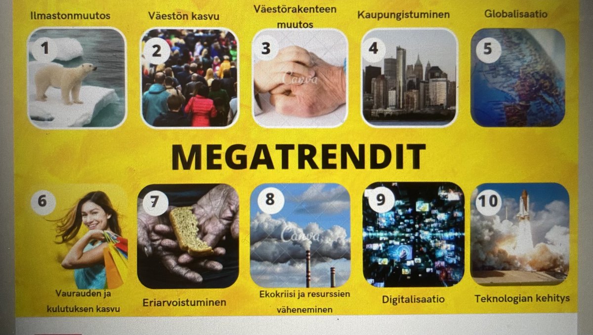 Jotta ymmärtää työn murrosta ja työelämän muutosta Suomessakin, on maailman megatrendien tunnistaminen tärkeää.Juuri näin ja hyvin listaa ⁦<a href="/elinafuturist/">Elina Hiltunen 🌲🇫🇮🇪🇺🏳️‍🌈👩‍🔬☮️⚛️🌍♻️🔮🐕📙</a>⁩ #kevapäivä22