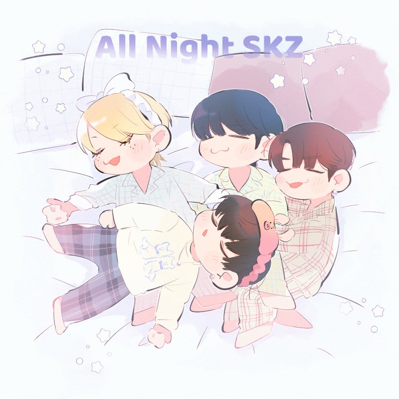 「All Night SKZ🐺🐖🐇🐥🐶
#Straykidsfanart」|ねぼすけ💤のイラスト