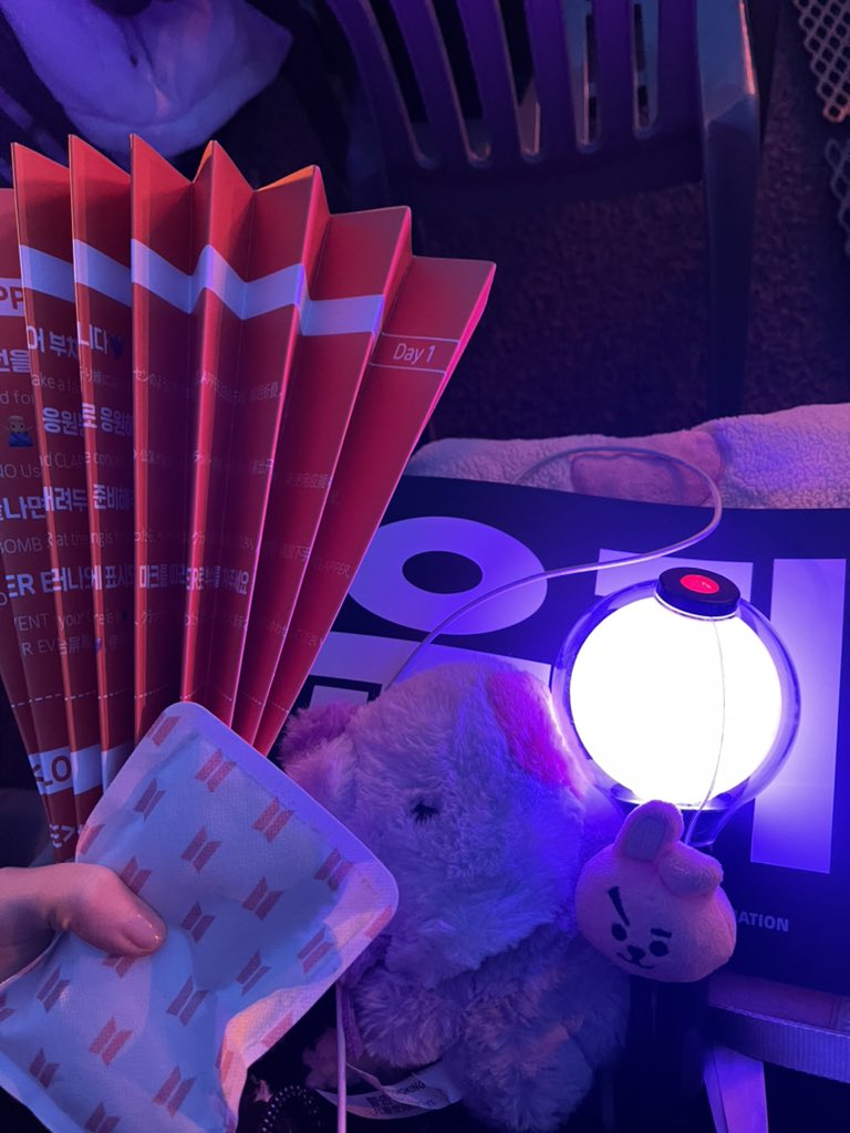 got cooky blanket, yoongi banner, army bomb, mang, clapper and bts hand warmer