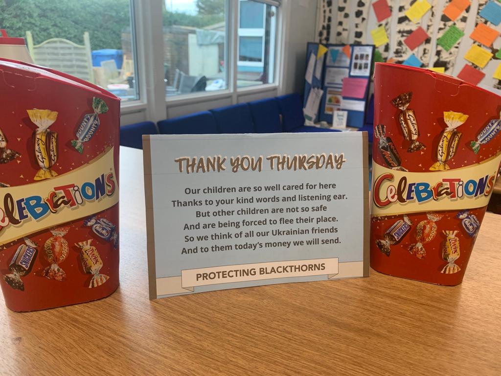 PBlackthorns's tweet photo. A slightly different gesture for Thank you Thursday this week, given the appalling situation in Ukraine. It's make us really appreciate how fortunate our children are to be so well cared for by the staff at @BlackthornsPri. 
#ProtectingBlackthorns @UOBAcademies https://t.co/rj8GJHKae0