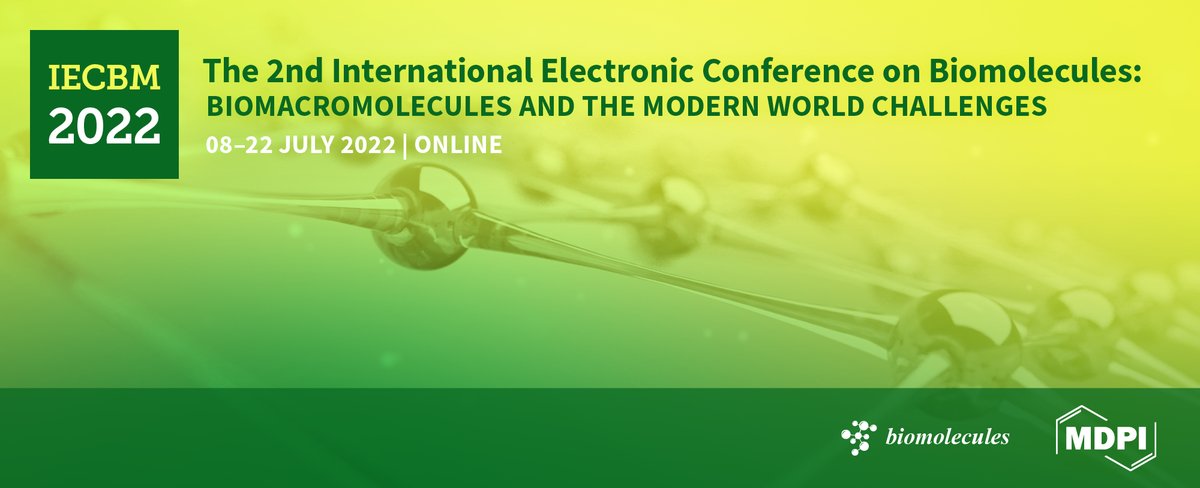 📢 We are glad to announce: The 2nd International Electronic Conference on #Biomolecules: #Biomacromolecules and the Modern World Challenges 

📆 From 8–22 July 2022
📝Abstract Submission Deadline: 1 April 2022

Find more details here ➡ iecbm2022.sciforum.net