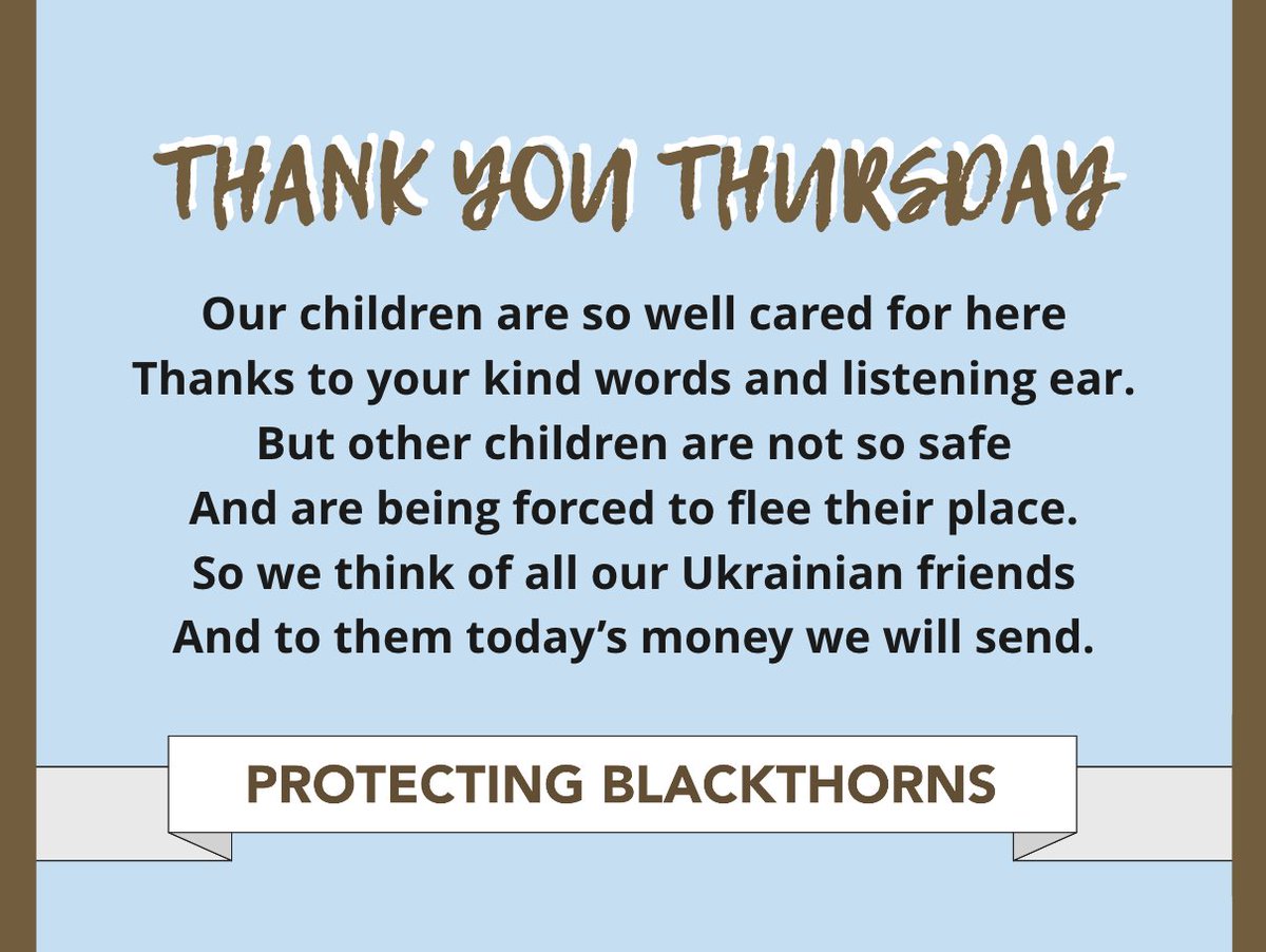 PBlackthorns's tweet photo. A slightly different gesture for Thank you Thursday this week, given the appalling situation in Ukraine. It's make us really appreciate how fortunate our children are to be so well cared for by the staff at @BlackthornsPri. 
#ProtectingBlackthorns @UOBAcademies https://t.co/rj8GJHKae0