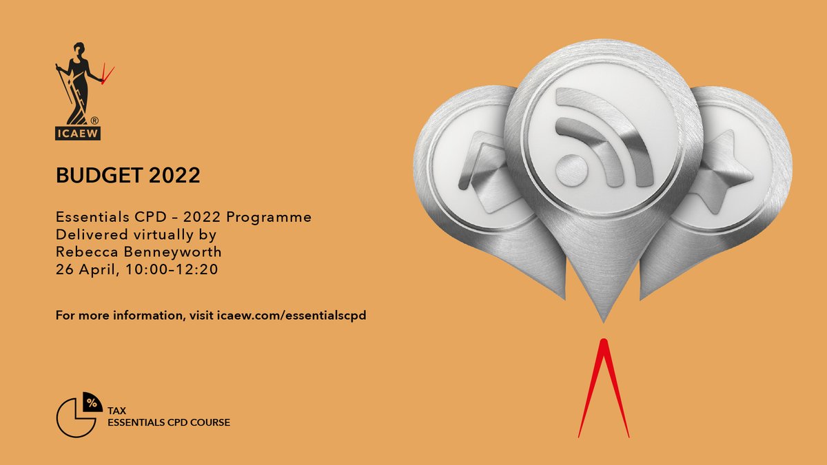 Join <a href="/rbeccabeneworth/">Rebecca Benneyworth MBE FCA</a> for a detailed update and analysis of the #Budget2022 on 26 April via live webinar. This update is part of the #icaew #essentials #cpd series.

To register -> events.icaew.com/pd/21392/budge…

#technical #updates #tax