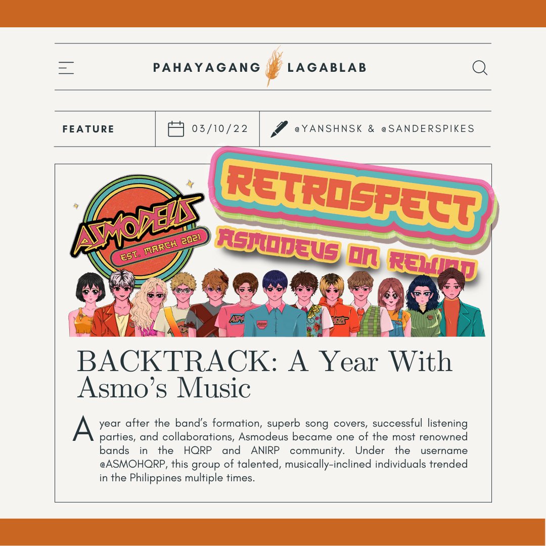 “A year after the band’s formation, superb song covers, successful listening parties, and collaborations, Asmodeus became one of the most renowned bands in the HQRP and ANIRP community.”

READ: [lagablabhqrp.medium.com/backtrack-a-ye…]