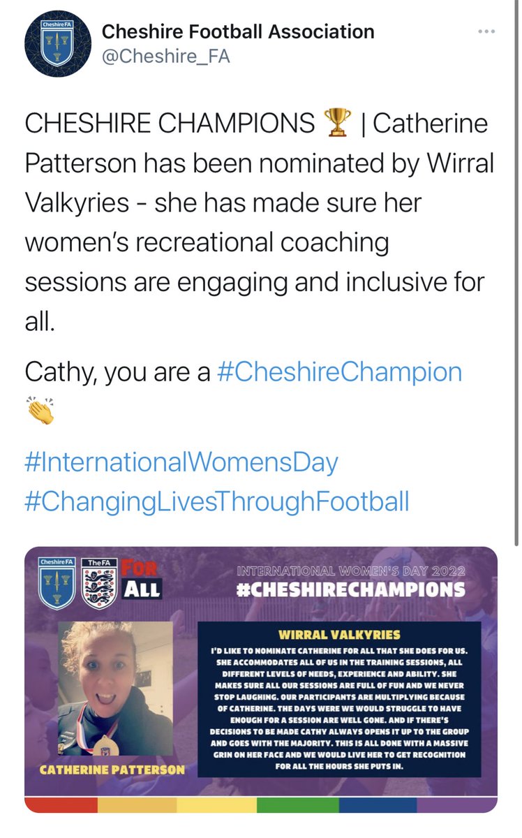 inspire_league's tweet photo. Delighted to see some of our amazing Women and All females in Cheshire being showcased as they deserve. 👏🏻👏🏻. 
Breaking down walls, Leading the way! 

Outstanding @Cheshire_FA https://t.co/BWaW8M4EmT