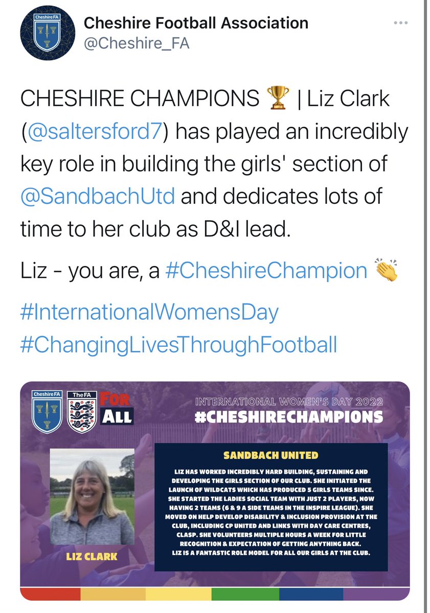 inspire_league's tweet photo. Delighted to see some of our amazing Women and All females in Cheshire being showcased as they deserve. 👏🏻👏🏻. 
Breaking down walls, Leading the way! 

Outstanding @Cheshire_FA https://t.co/BWaW8M4EmT