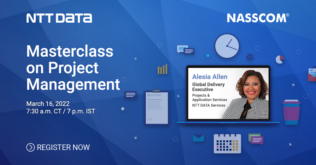 nasscom_member_'s tweet image. How is #tech impacting the role of project managers in IT? 
Join Alesia E. Allen, Global Delivery Executive  @NTTDATAServices at a discussion on &apos;Project managers in IT&apos; to explore the latest trends in #projectmanagement 
16 March|07:00 PM
Register Now: bit.ly/3MxYphv